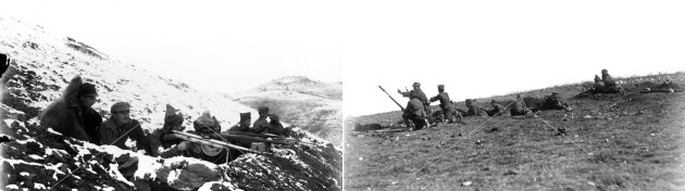 Ενωμοτίες εγκατεστημένες αμυντικά. Διακρίνονται οπλοπολυβόλο και τυφέκιο Λεμπέλ